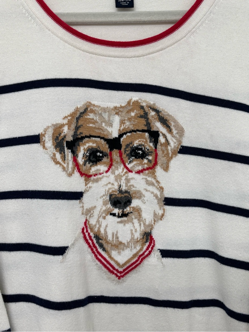 Lands End Women’s White Crewneck Sweater with Navy Stripes & Red Trim 2XL - Picture 3 of 4